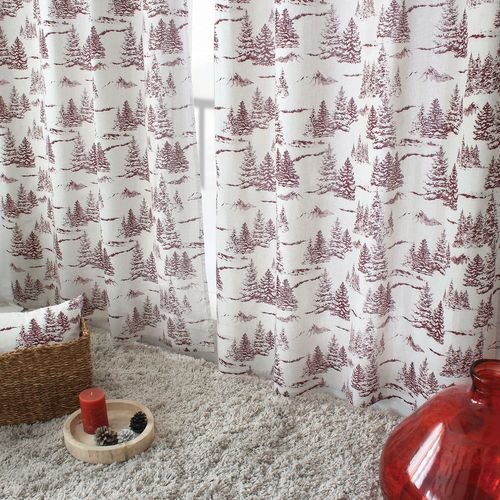 Rideau Imprimé Sapins Ebene - 140 X 240 Cm - Ecru Et Rouge