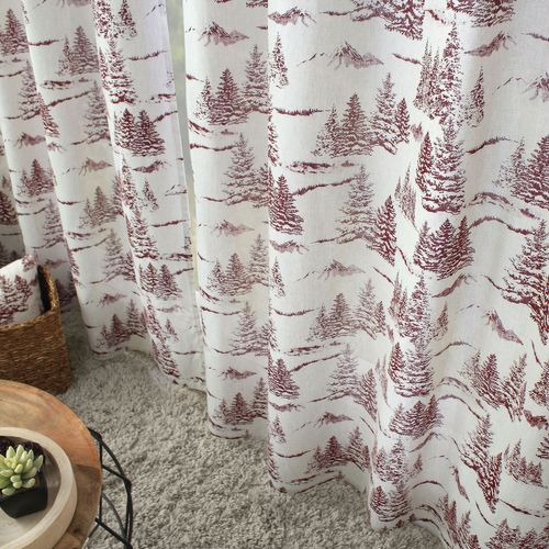Rideau Imprimé Sapins Ebene - 140 X 240 Cm - Ecru Et Rouge