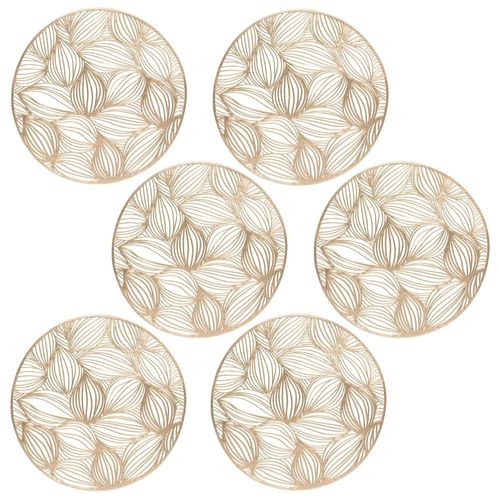 Lot De 6 Sets De Table Motif Feuillage Atomne - Diam 38 Cm - Doré