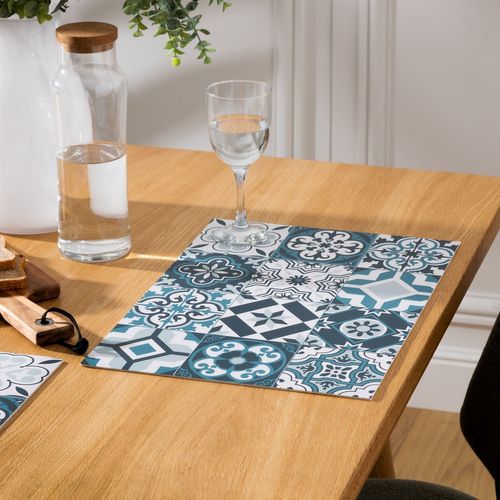 Lot De 6 Sets De Table Mosaïque Carreaux De Ciment - 45 X 30 Cm - Bleu