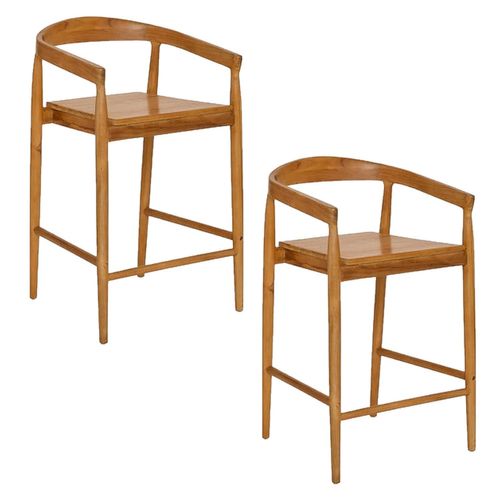 Lot De 2 Tabourets De Bar En Teck Naturel Miyako - Marron