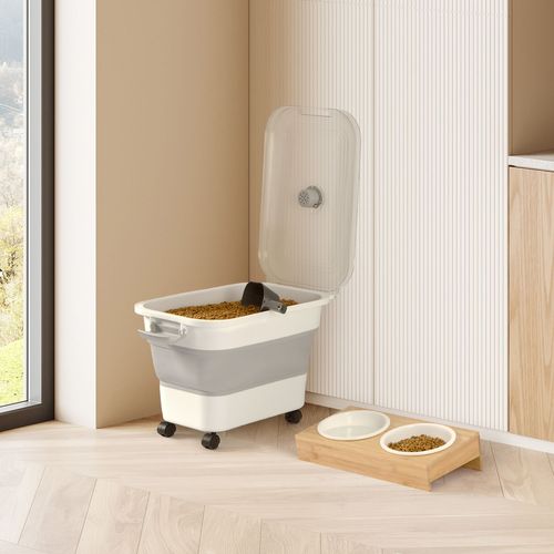 Boite Conteneur à Croquettes Pliable Avec Roues - Blanc