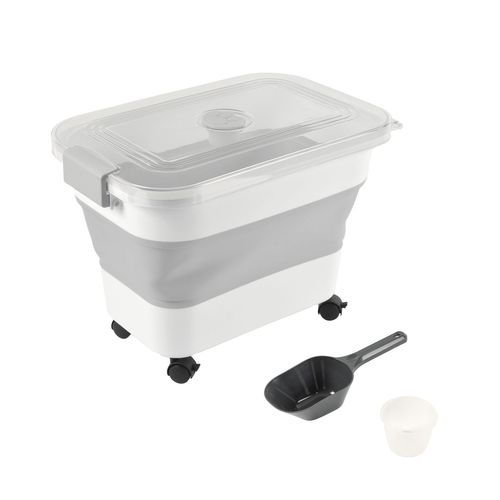 Boite Conteneur à Croquettes Pliable Avec Roues - Blanc