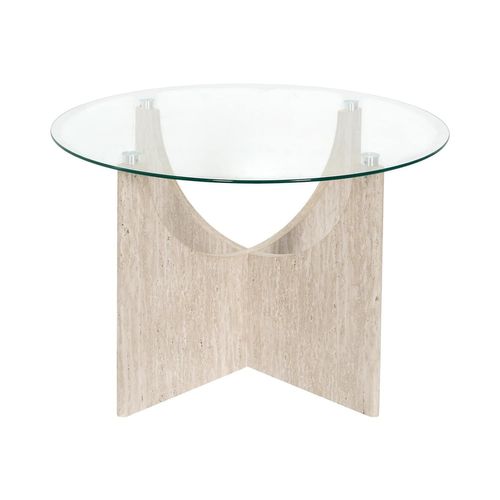 Table Basse Ronde Effet Travertin Et Verre Pietra - Beige