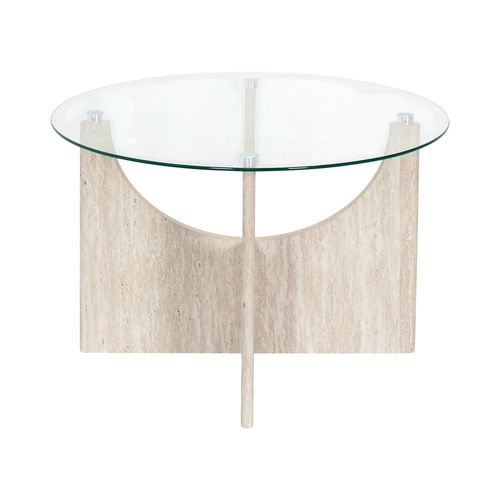 Table Basse Ronde Effet Travertin Et Verre Pietra - Beige