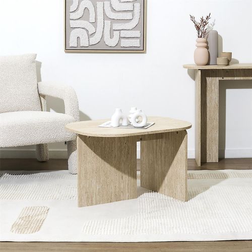 Table Basse Ovale Effet Travertin Pietra - Beige