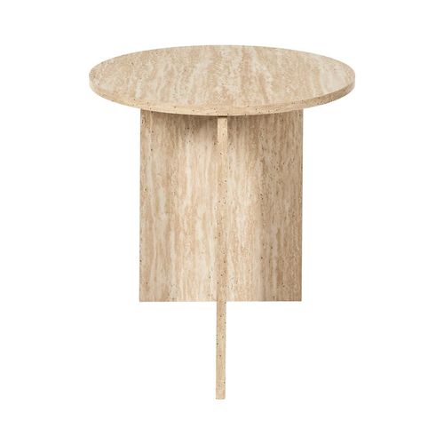 Table D'appoint Ronde Effet Travertin Pietra - D.45 Cm - Beige