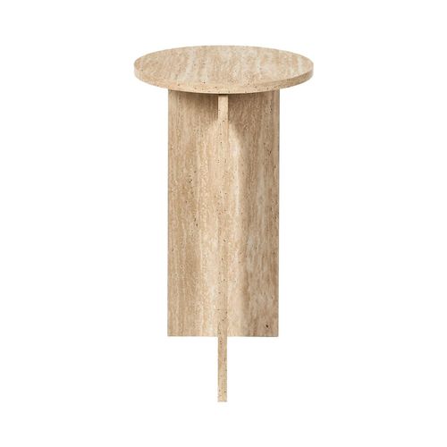 Table D'appoint Ronde Effet Travertin Pietra - D.30 Cm - Beige