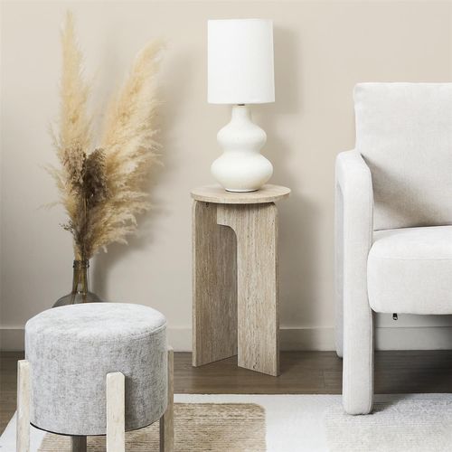 Table D'appoint Ronde Effet Travertin Pietra - D.30 Cm - Beige