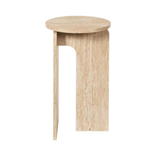Table D'appoint Ronde Effet Travertin Pietra - D.30 Cm - Beige