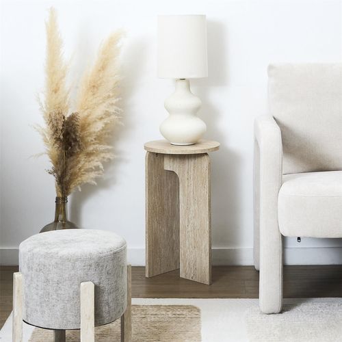 Table D'appoint Ronde Effet Travertin Pietra - D.30 Cm - Beige