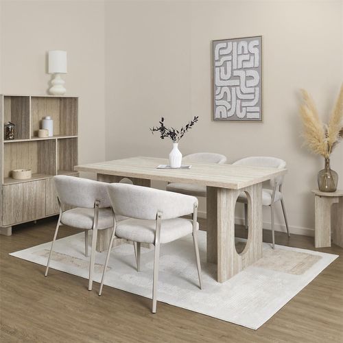 Table à Manger Effet Travertin Pour 4 Personnes Pietra - Beige
