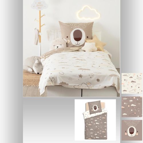 Parure De Couette 140 X 200 "ours" Réversible 100% Coton / 57 Fils/cm²