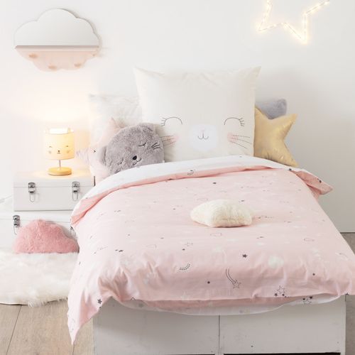 Parure De Couette 140 X 200 "chat" Réversible 100% Coton / 57 Fils/cm²