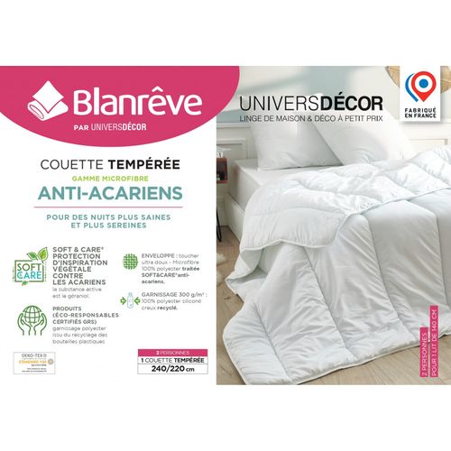 Couette Blanrêve Gamme "douceur" 240 X 220 Cm Traité Anti Acarien Soft et Care