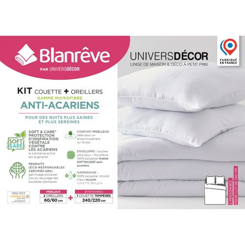 Pack Couette 240 X 220 Cm + 2 Oreillers 60 X 60 Gamme Microfibre "douceur"