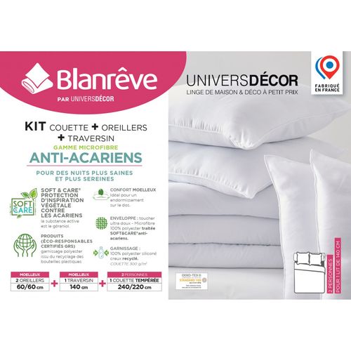 Pack Couette 240 X 220 Cm + 2 Oreillers 60 X 60 + Polochon 140 Gamme Microfibre "douceur"