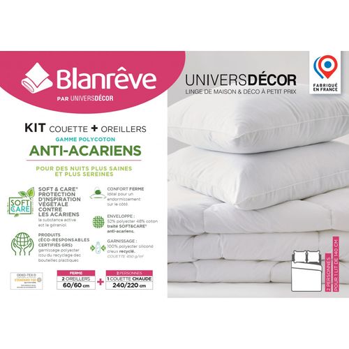 Pack Couette Très Chaude 240 X 220 + 2 Oreillers 60 X 60 Polycoton "confort"