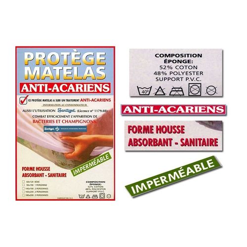 Protège Matelas Éponge Imperméable Anti-acariens 180 X 200 + 30 Cm