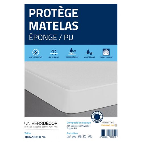 Protège Matelas Éponge Imperméable Anti-acariens 180 X 200 + 30 Cm