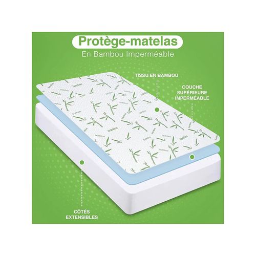 Protège Matelas "bambou" Imperméable 120 X 190 Cm Bonnet 35 Cm