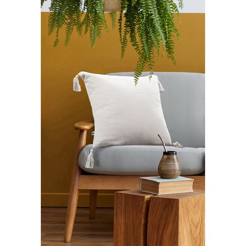 Coussin Déhoussable Avec Pompons "gaïa" 40 X 40 Cm "gaze De Coton"