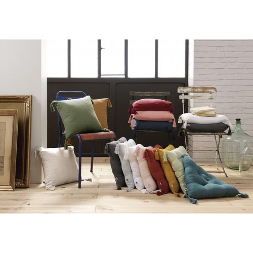 Coussin Déhoussable Avec Pompons "gaïa" 40 X 40 Cm "gaze De Coton" L'effet Papillon