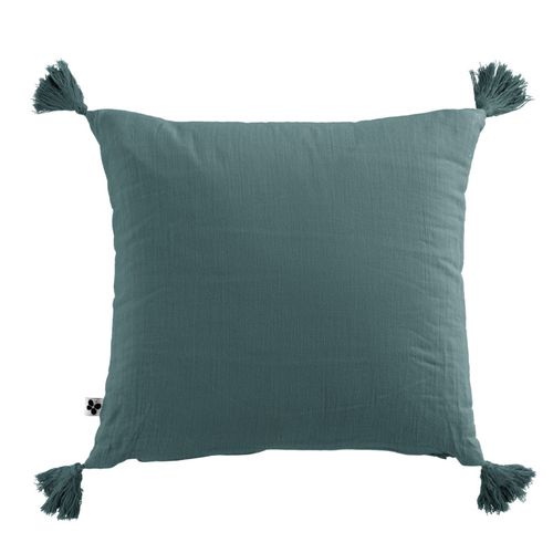 Coussin Déhoussable Avec Pompons "gaïa" 40 X 40 Cm "gaze De Coton" L'effet Papillon