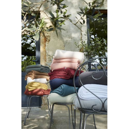 Plaid à Franges "gaïa" - 180x220 Cm - "gaze De Coton"