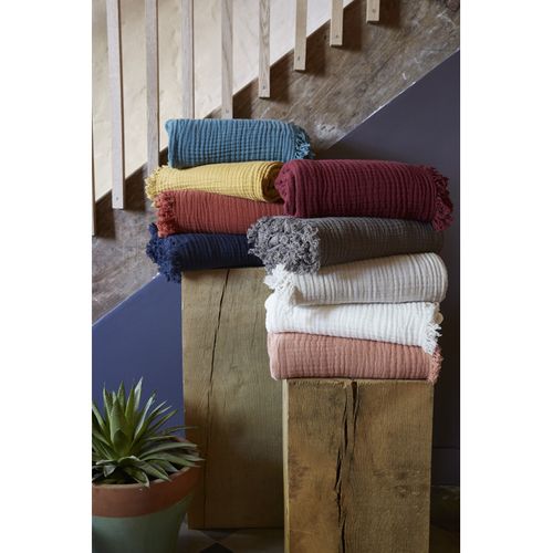 Plaid à Franges "gaïa" - 130x160 Cm - "gaze De Coton" L'effet Papillon