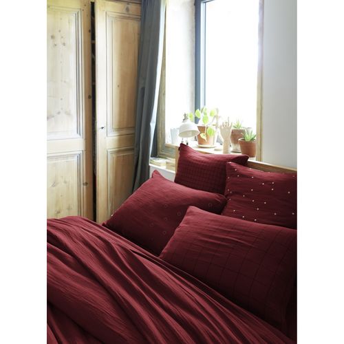 Taie D'oreiller Tissé-teint Petits Carreaux Déco "gaïa Mix" 60 X 60 Cm et 50 X 70 Cm "gaze De Coton"