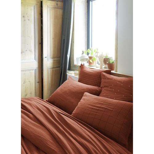 Taie D'oreiller Tissé-teint Petits Carreaux Déco "gaïa Mix" 60 X 60 Cm et 50 X 70 Cm "gaze De Coton"