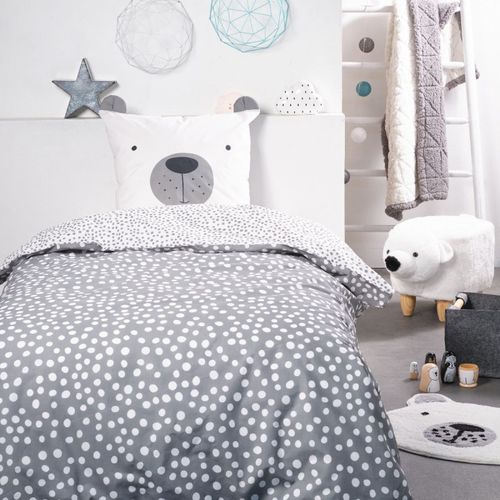 Parure De Couette 140 X 200 "funny Bear" Réversible 100% Coton / 57 Fils/cm²