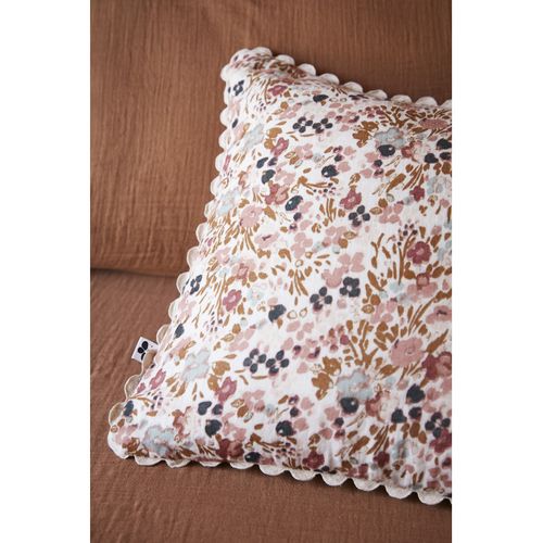 Coussin Déhoussable Festonné "capucine" 40 X 40 Cm "gaze De Coton"