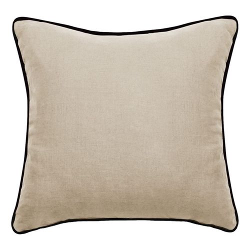 Housse De Coussin Lin Lavé - Doublé Coton Lavé - Finition Galon Noir "prélude"