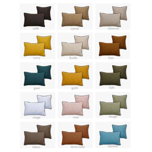 Housse De Coussin Lin Lavé - Doublé Coton Lavé - Finition Galon Noir "prélude"