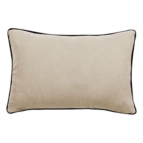 Housse De Coussin Lin Lavé - Doublé Coton Lavé - Finition Galon Noir "prélude"