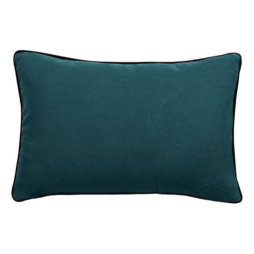 Housse De Coussin Lin Lavé - Doublé Coton Lavé - Finition Galon Noir "prélude"