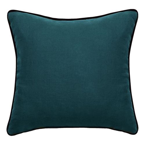 Housse De Coussin Lin Lavé - Doublé Coton Lavé - Finition Galon Noir "prélude"