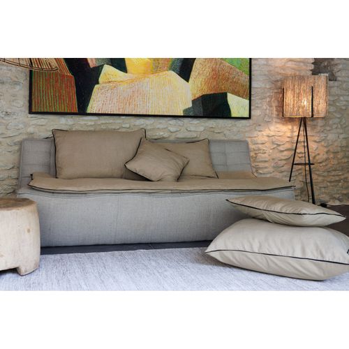 Housse De Coussin Lin Lavé - Doublé Coton Lavé - Finition Galon Noir "prélude"