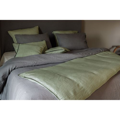 Housse De Coussin Lin Lavé - Doublé Coton Lavé - Finition Galon Noir "prélude"