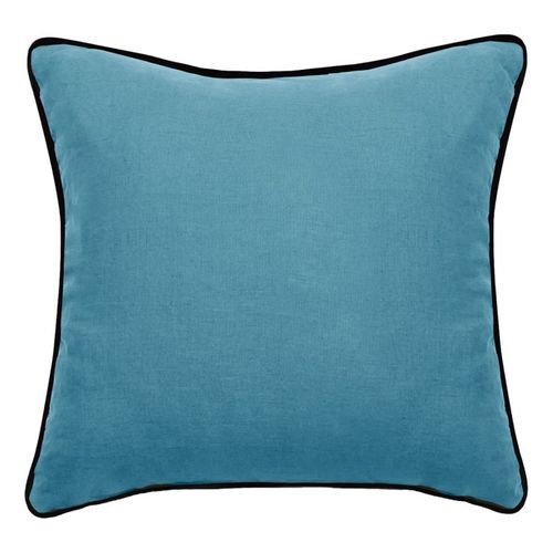 Housse De Coussin Lin Lavé - Doublé Coton Lavé - Finition Galon Noir "prélude"