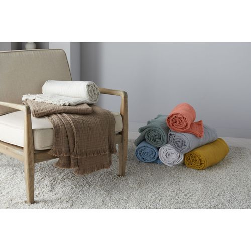 Plaid à Franges "brehat" Gaze De Coton Stonewashed