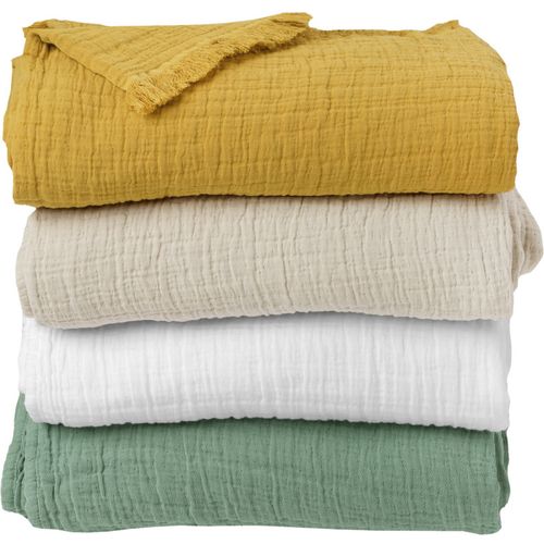 Couvre Lit à Franges "brehat" Gaze De Coton Stonewashed