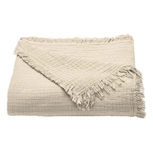 Plaid à Franges "brehat" Gaze De Coton Stonewashed