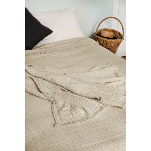 Couvre Lit à Franges "brehat" Gaze De Coton Stonewashed