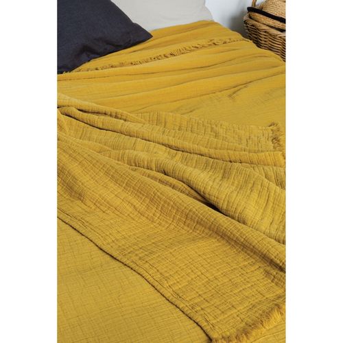 Couvre Lit à Franges "brehat" Gaze De Coton Stonewashed