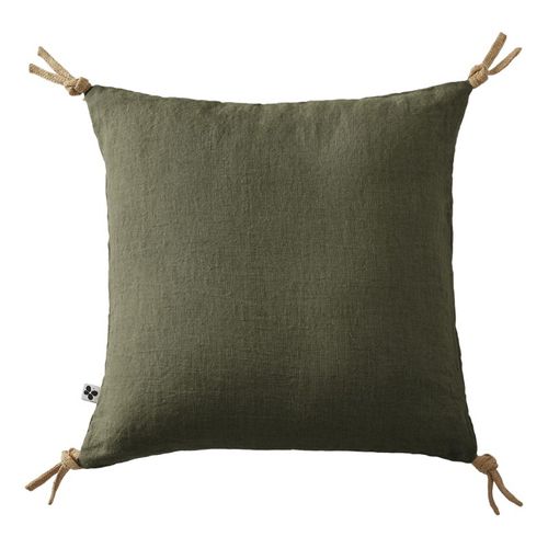 Coussin Déhoussable Avec Pompons "soline" Lin Lavé 45 X 45 Cm L'effet Papillon