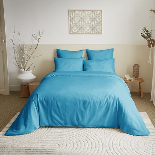 Pack Complet 6 Pièces Unicolore Turquoise Housse De Couette Pour Lit 140 X 190 Cm
