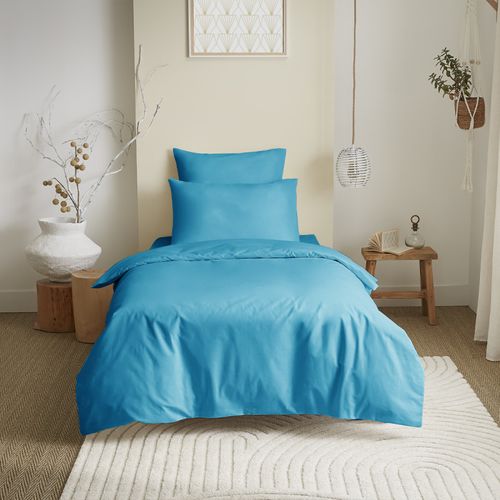 Pack Complet 4 Pièces Unicolore Turquoise Housse De Couette Pour Lit 90 X 190 Cm